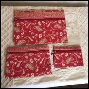 Set of 3 Quilted Paisley Fabric Cosmetic Bags